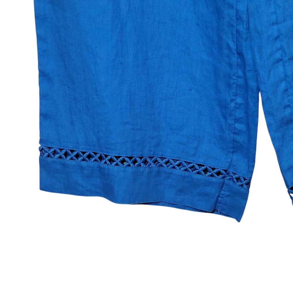 Joie Linen Wide Leg Pull On Cropped Pants Elastic Tie Waist Royal Blue XL - Picture 5 of 12